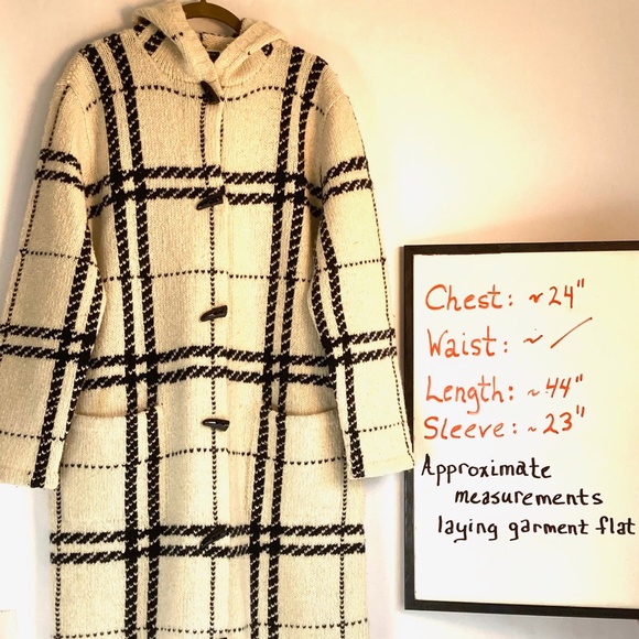 VTG L. RALPH LAUREN Heavy Knit Lambswool Hooded Toggle Tartan Midi-Cardigan Sz L - Picture 16 of 16